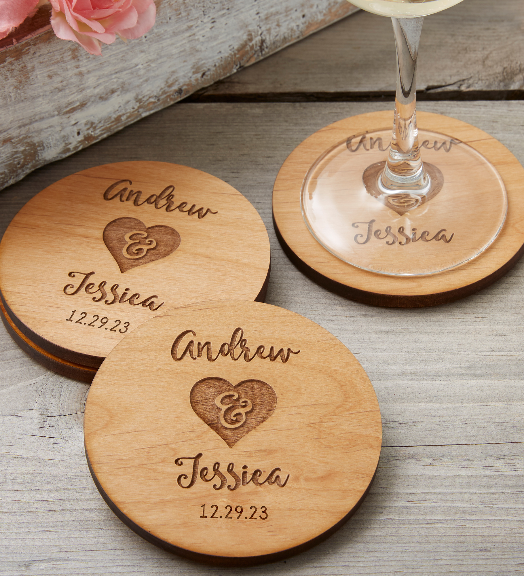 Rustic Wedding Party Favors Personalized Coaster